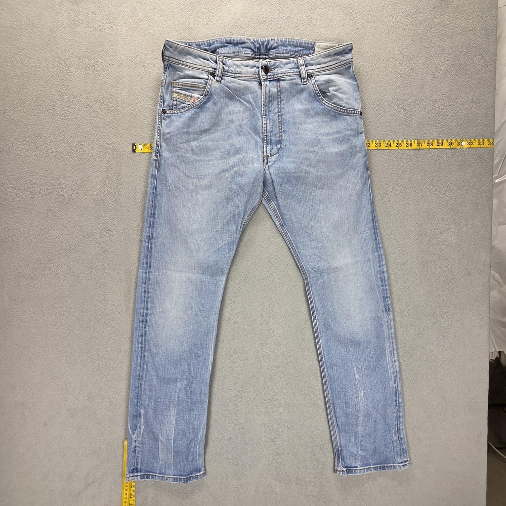 Diesel Jeans Mens 33x32 Blue Krooley Regular Slim Carrot Stretch Zip Fly 008N4